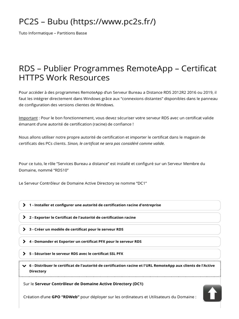 Certificat RDS pour RemoteApp sécurisé | PDF | Serveur (Informatique ...