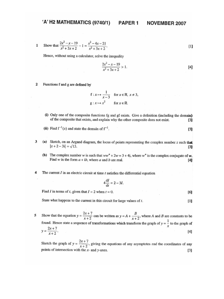 9740 2007 H2 Maths Paper 1 &2 Questions | PDF