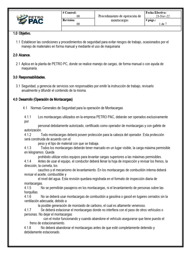 Seguridad en Operación de Montacargas | PDF | Máquina elevadora