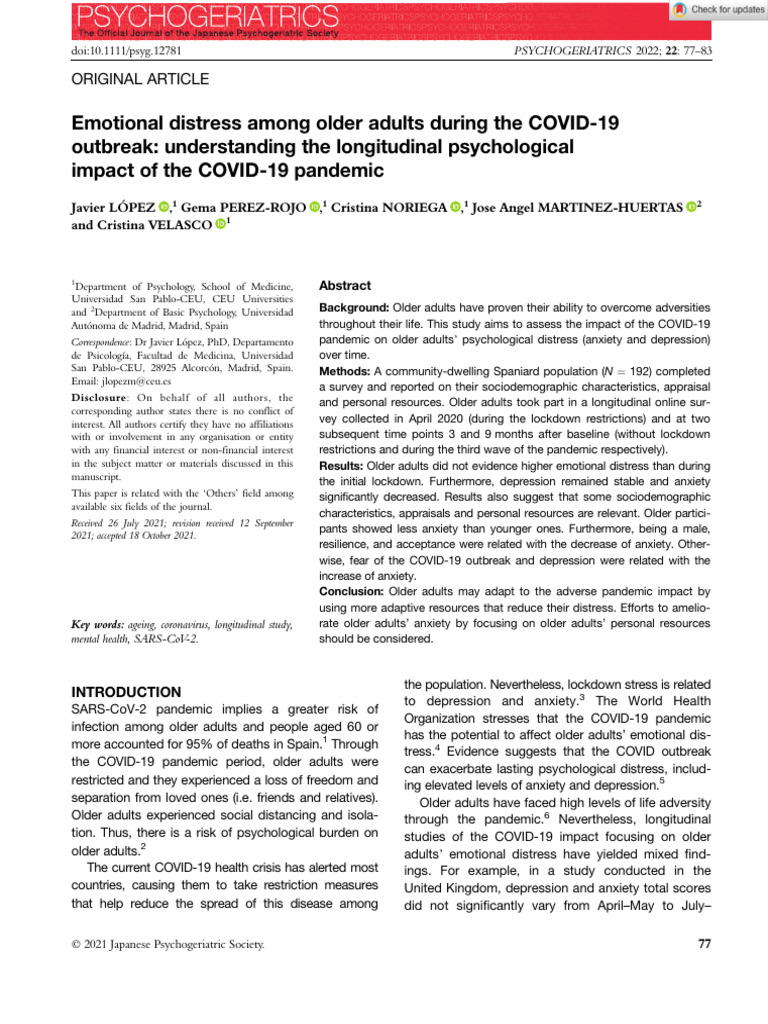 Emotional Distress Among Older Adults During The COVID-19 | PDF ...