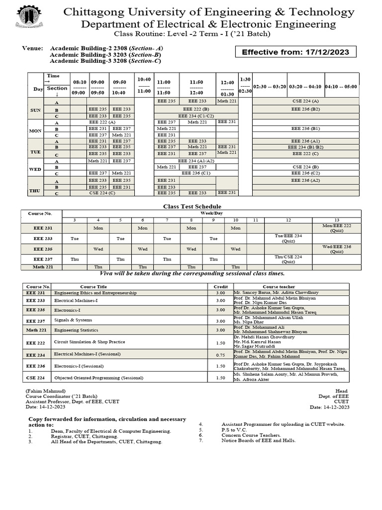 EEE Class Routine Term I 2023 | PDF | Electrical Engineering ...