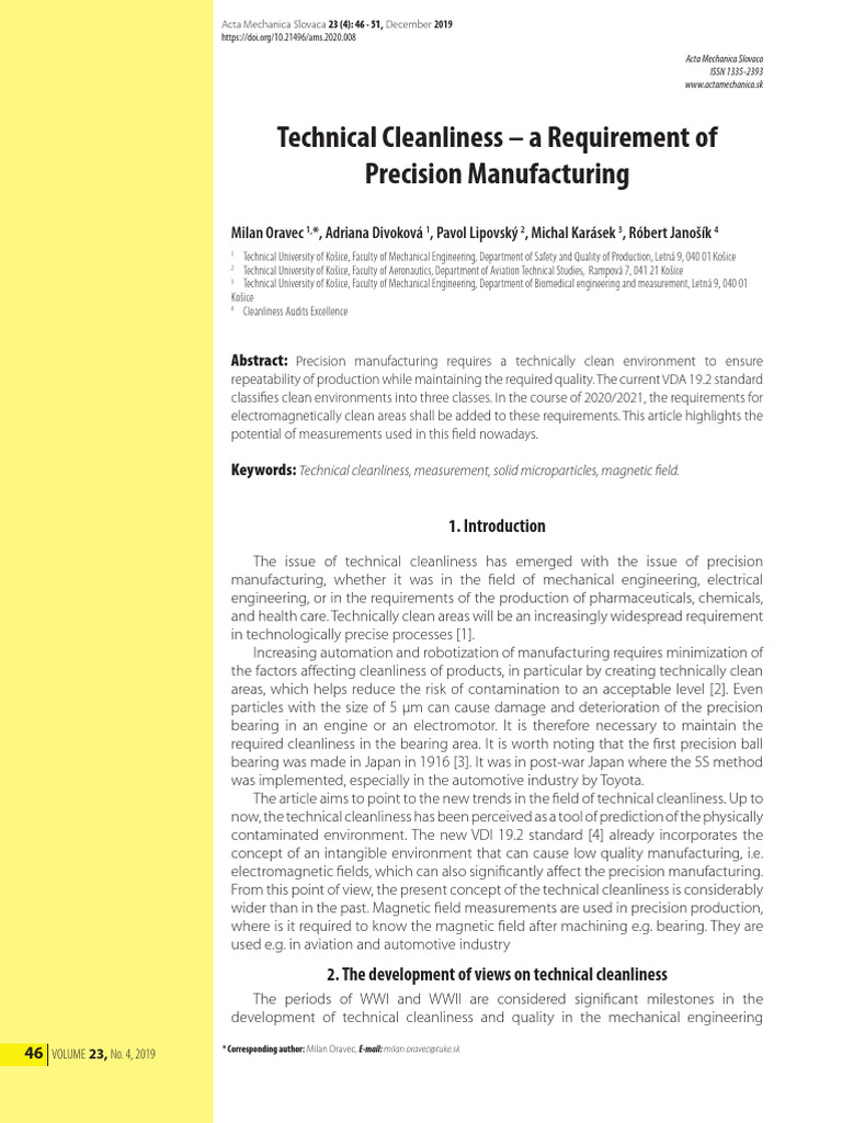 Technical Cleanliness in Precision Manufacturing | PDF | Particulates ...
