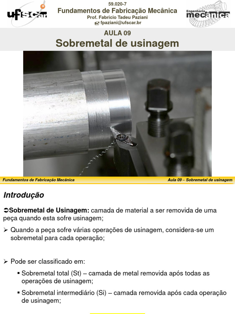 Aula 09 - FFM - Sobremetal de Usinagem | PDF | Máquinas | Metais