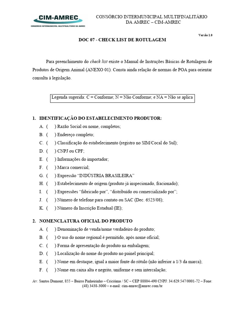 Check List de Rotulagem de Produtos Alimentares | PDF | Embalagem e ...