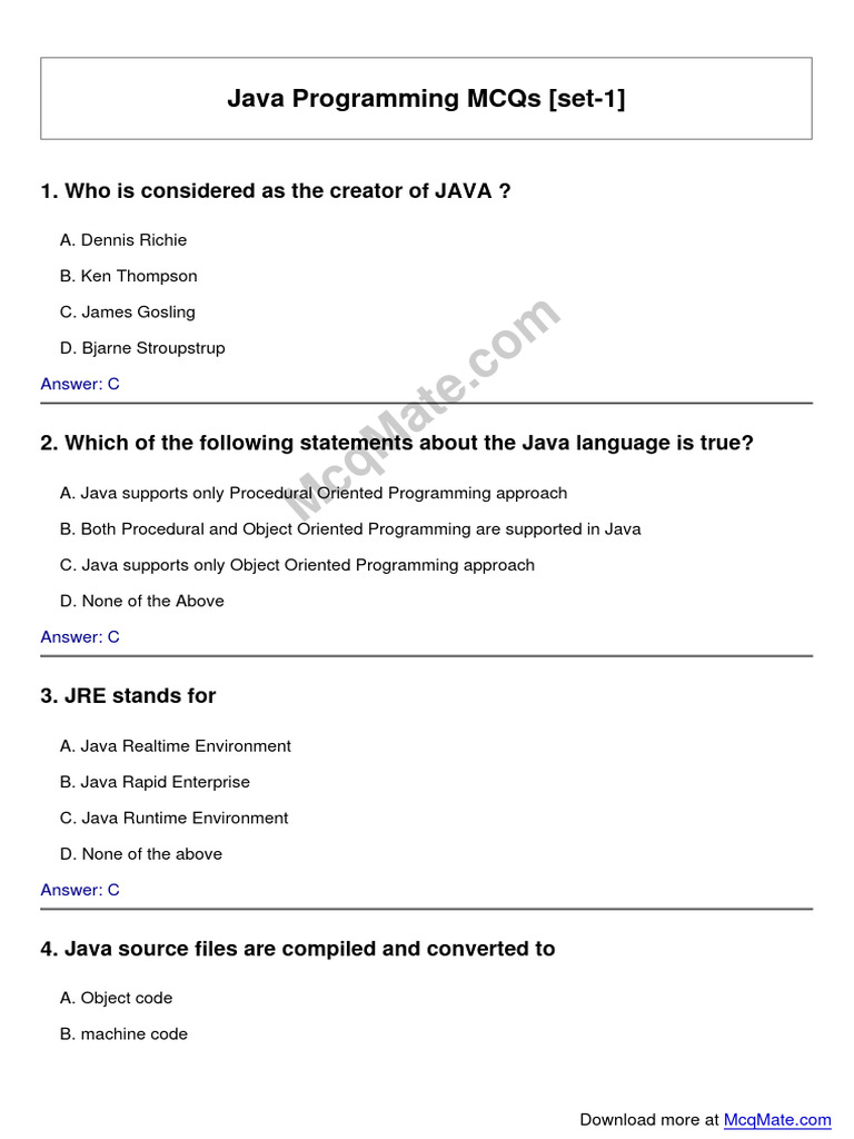 Java programming solved mcqs set 1 pdf java programming language