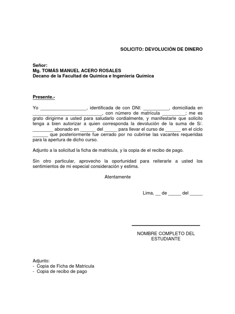Modelo Carta Devolucion Dinero Banco - prestamos 