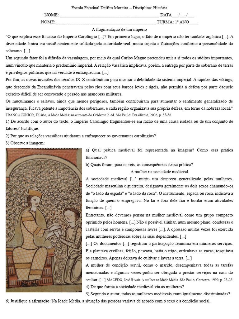 Atividade idade media 1ano download gr tis pdf idade m dia