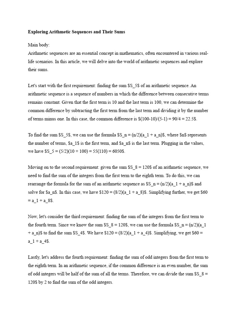 Understanding Arithmetic Sequences and Sums | PDF | Teaching Methods ...