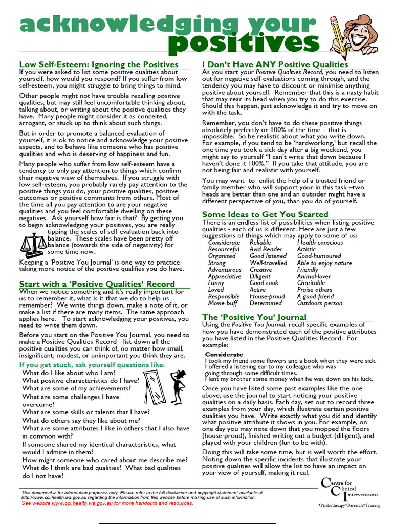 Self-Esteem Information Sheet | PDF | Self Esteem | Cognition
