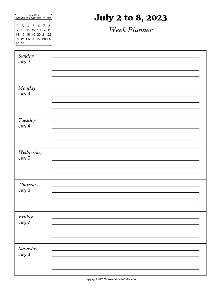 WorksheetWorks WeekCalendar 1 | PDF