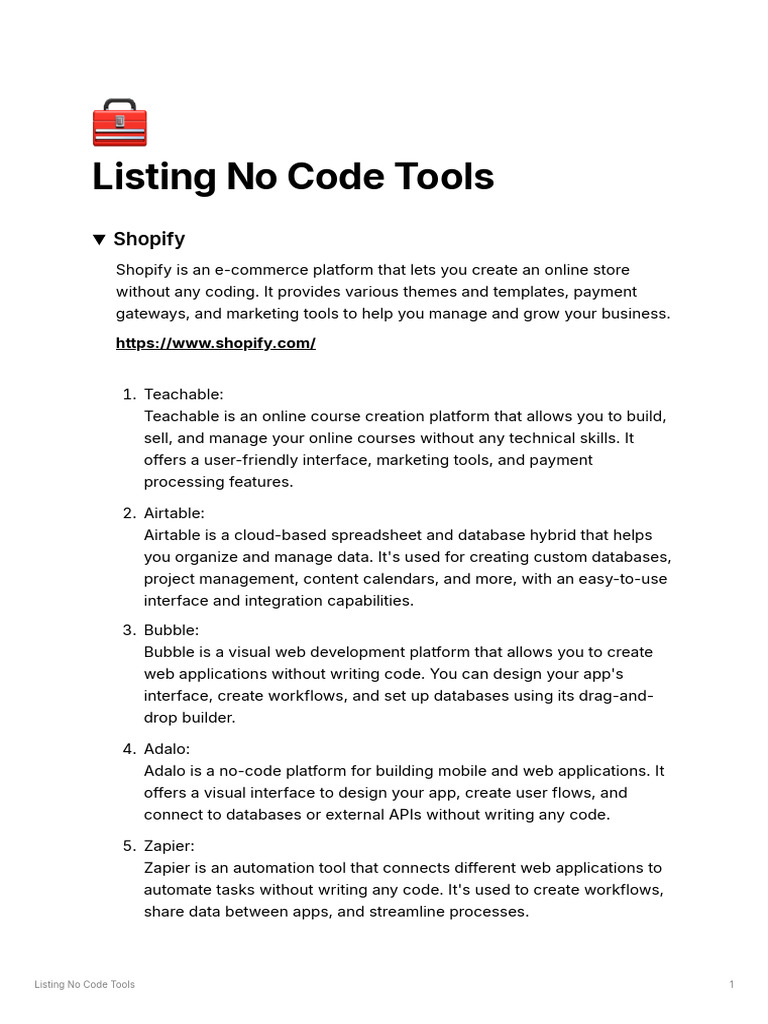 Listing No Code Tools | PDF | Application Software | Web Application