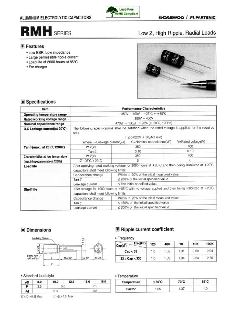 Daewoo-Partsnic (Radial Thru-Hole) RMH Series | PDF