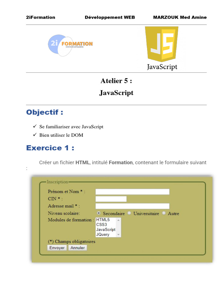 Atelier JavaScript : Formulaires et Validation | PDF | Programmation ...