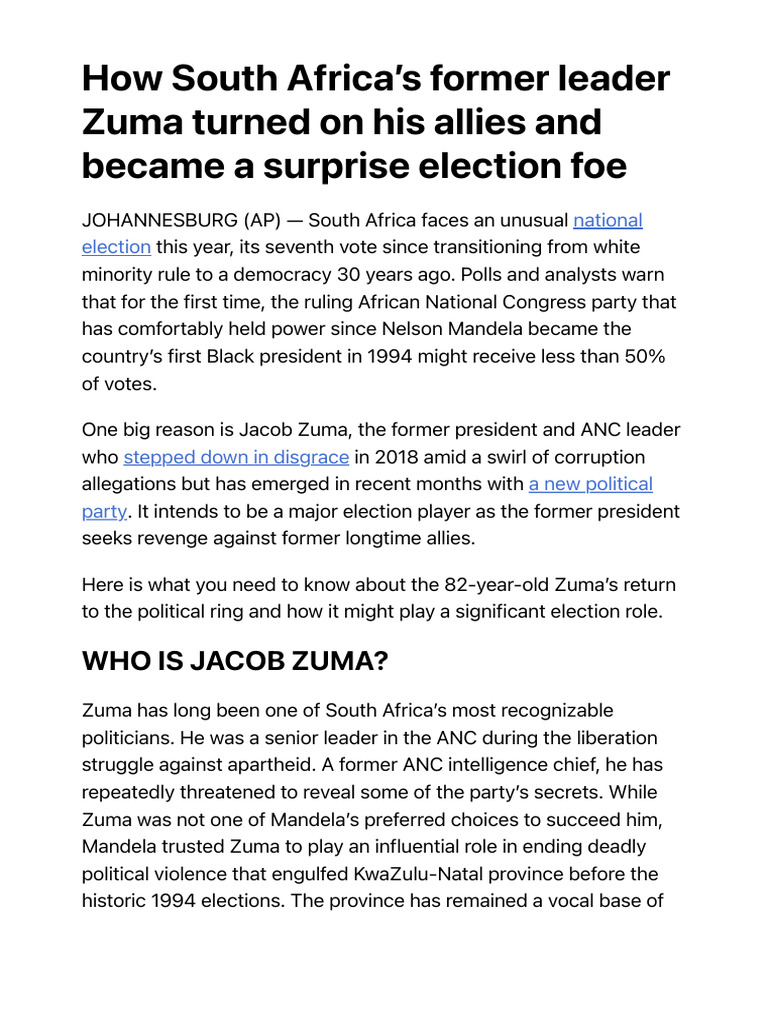 Zuma's Political Comeback in South Africa | PDF | Jacob Zuma | African ...