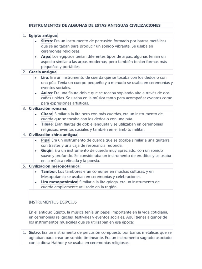 Instrumentos Musicales de Civilizaciones Antiguas | PDF | Instrumentos ...