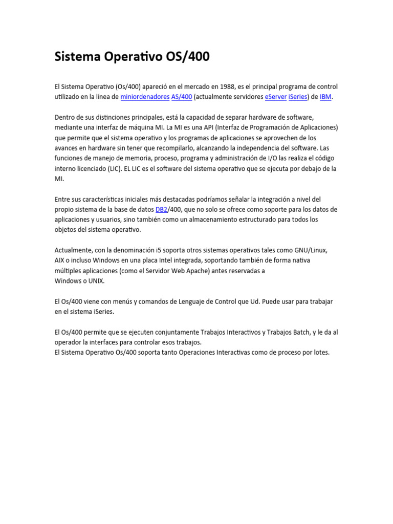 Introducción al Sistema OS/400 de IBM | PDF | Sistema operativo ...
