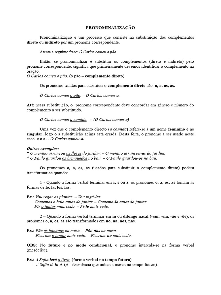 Regras de Pronominalização em Português | PDF | Pronome | Linguística