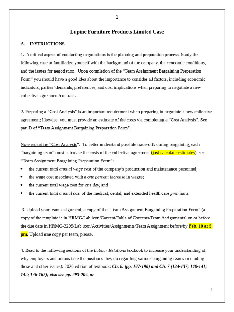 Team Assignment Instructions Scenario Winter 2021 | PDF | Trade Union ...
