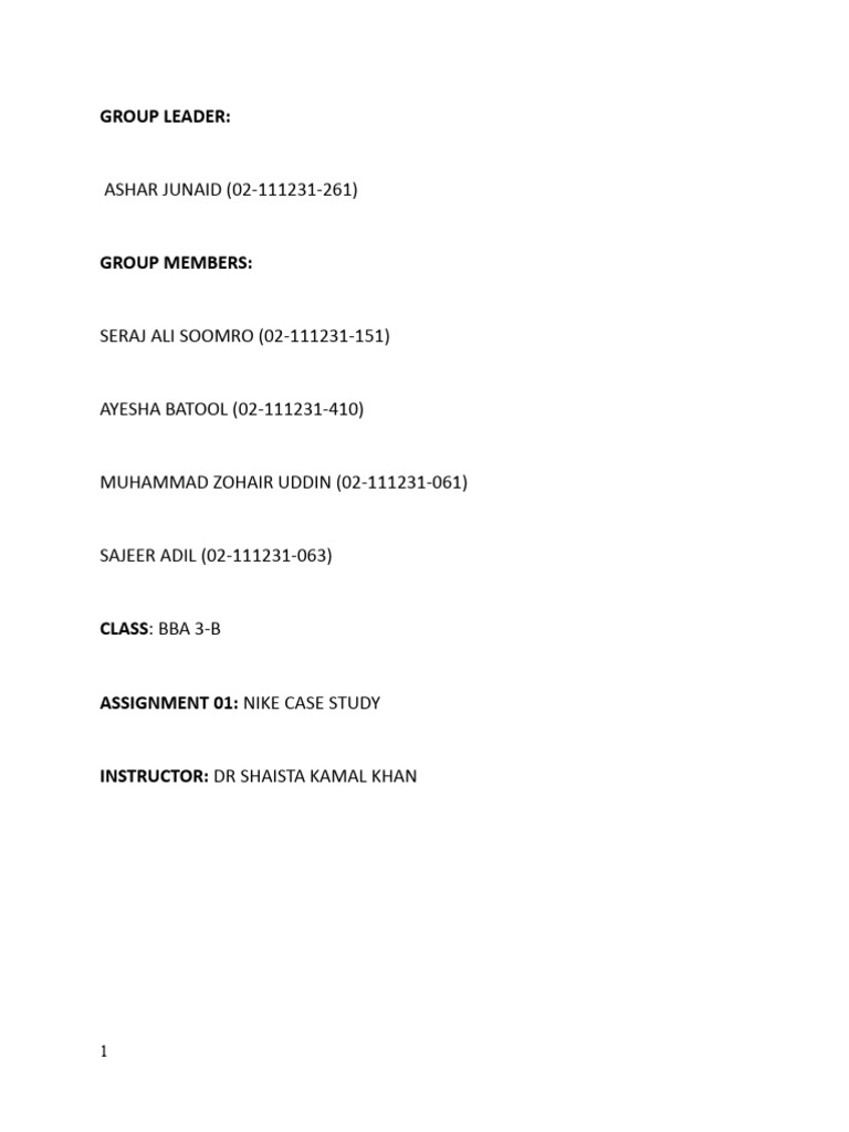 Nike Case Study Group Assignment 1 | PDF | Brand | Nike