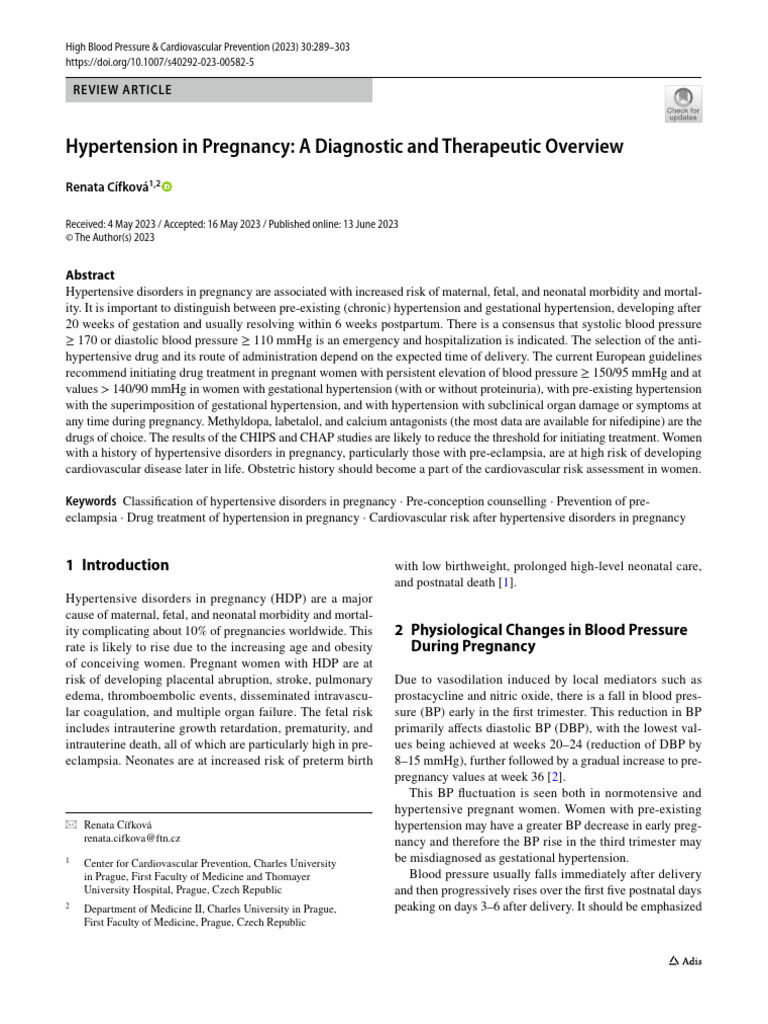 Hypertension in pregnancy a diagnostic and therapeutic overview pdf