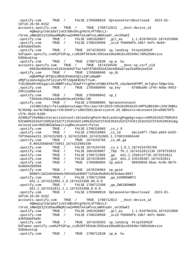 Spotify Cookie Consent Data Logs | PDF