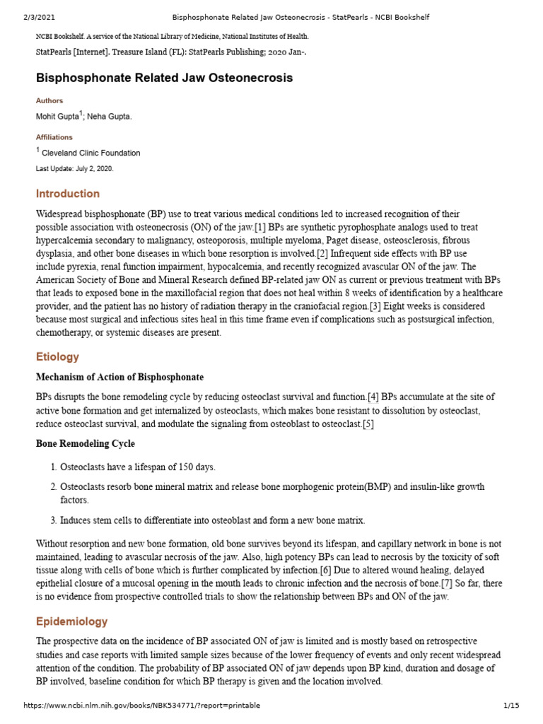 Bisphosphonate Jaw Osteonecrosis Overview | PDF | Periodontology | Bone