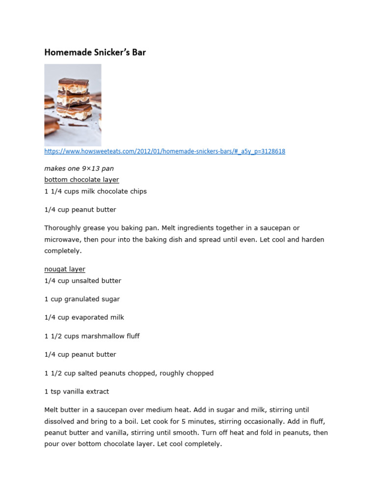 Homemade Snickers Bar Recipe | PDF