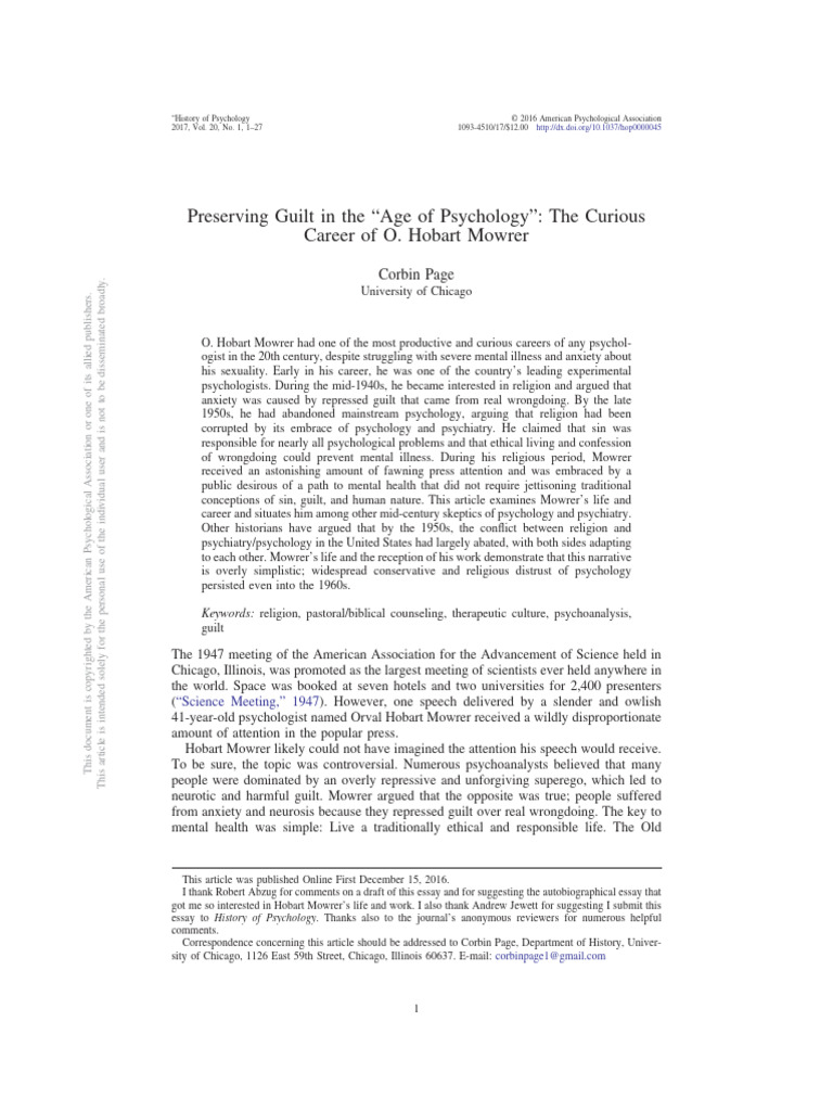 Corbin Page - Preserving Guilt in The "Age of Psychology": The Curious ...