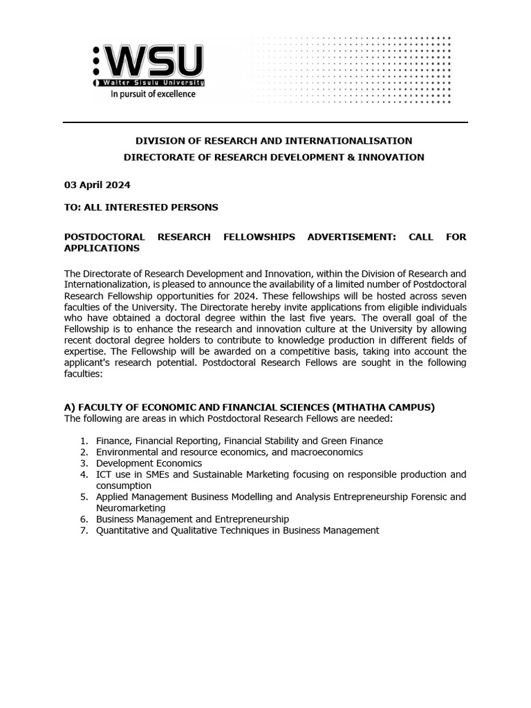 2024 Postdoctoral Research Fellowships | PDF | Economics | Science