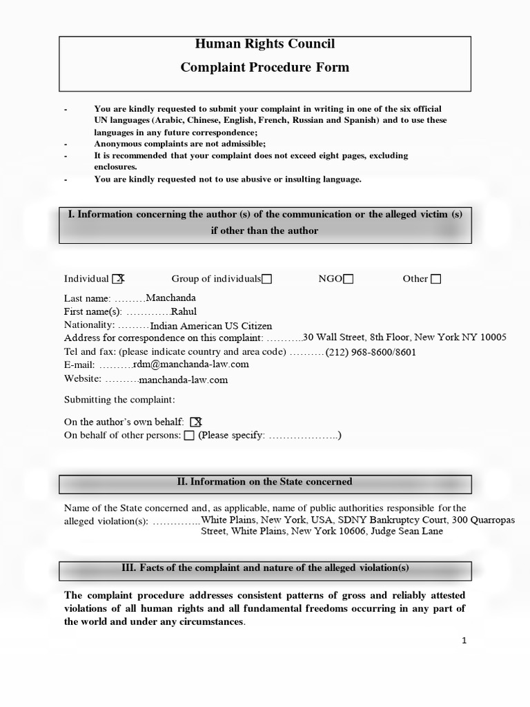 UN Human Rights Complaint Form | PDF | Torture | Complaint