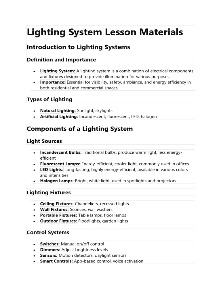 Comprehensive Guide to Lighting Systems | PDF | Lighting | Light