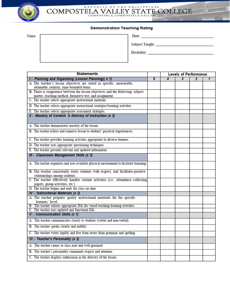 Teacher Evaluation Rating Criteria | PDF | Teachers | Learning
