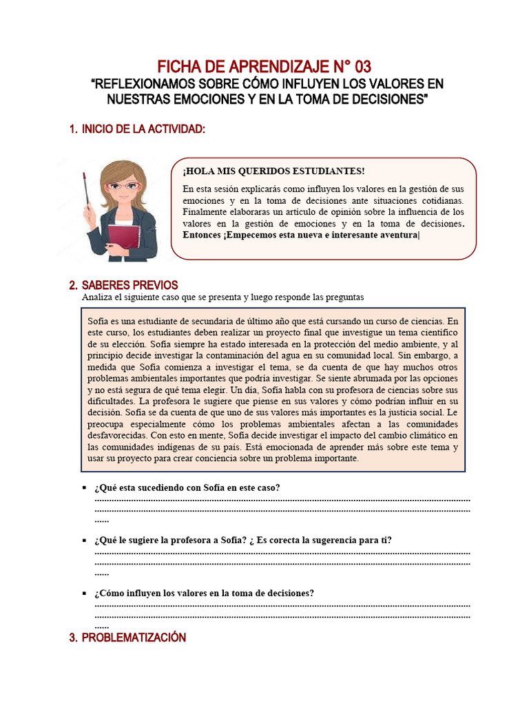 4ro Grado - Ficha 03 | PDF | Las emociones | Toma de decisiones