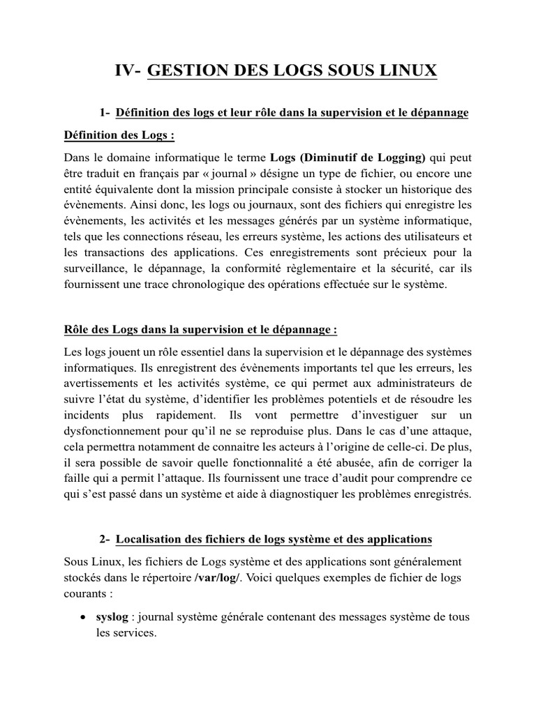 Gestion des logs sous Linux | PDF | Fichier informatique | Bug ...