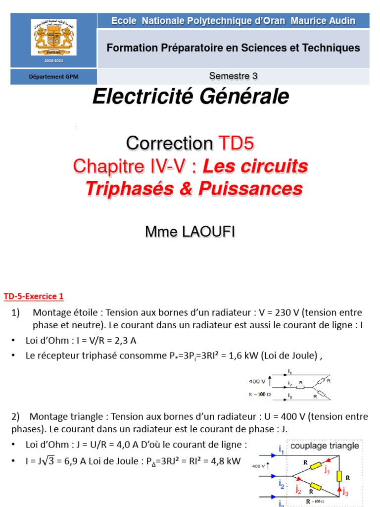 TD5 : Circuits Triphasés et Puissances | PDF | Tension électrique ...