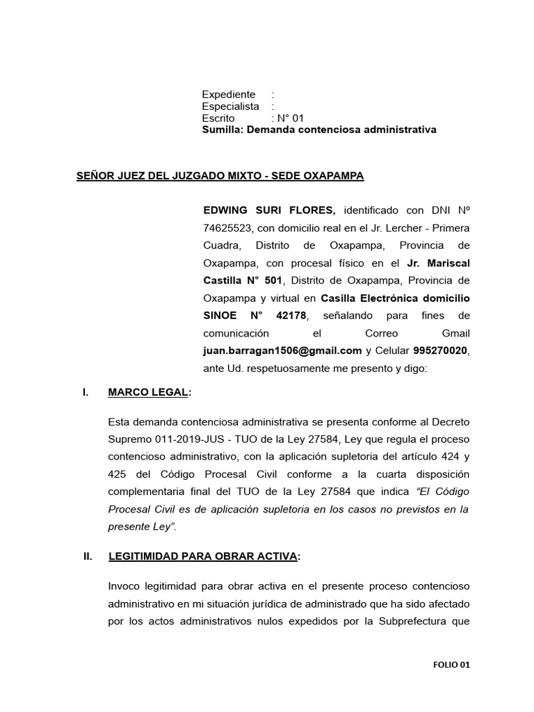Demanda Contenciosa Administrativa 7 Pdf Ley Procesal Apelaci N