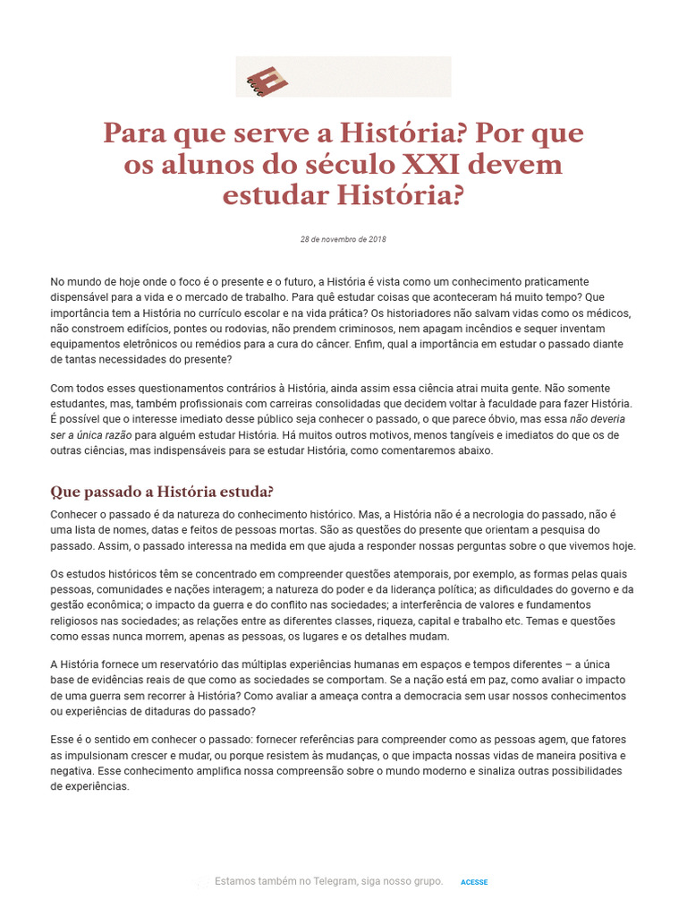 Importância do Estudo da História Hoje | PDF | Science | Conhecimento