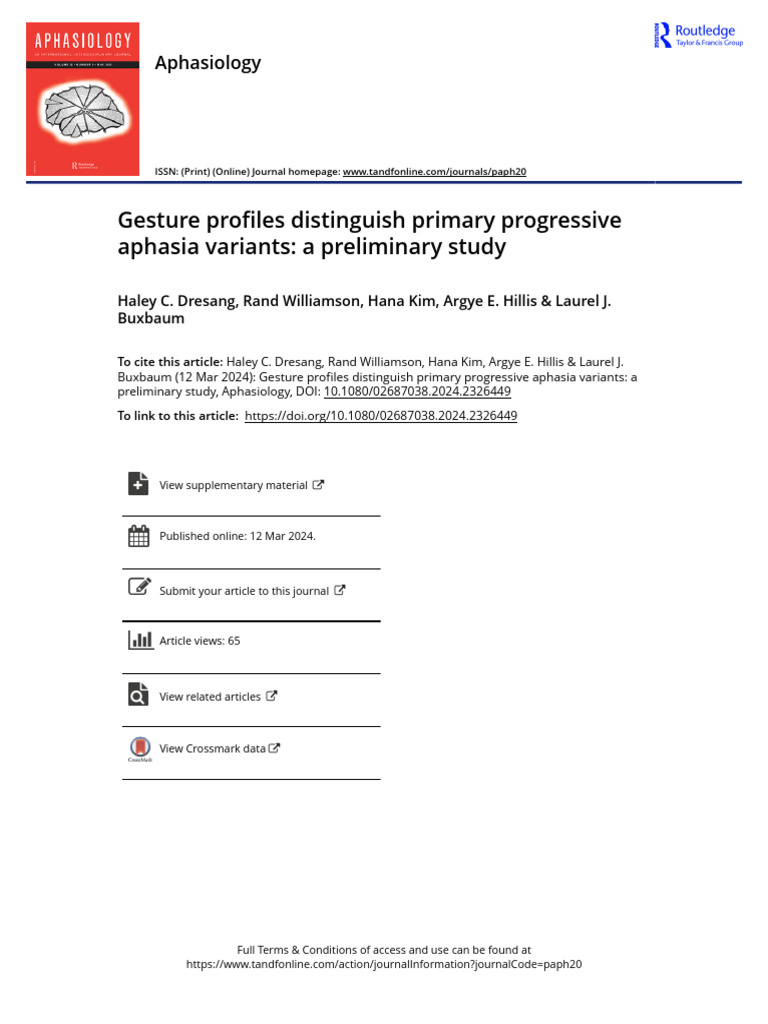 Gesture Profiles Distinguish Primary Progressive Aphasia Variants A ...