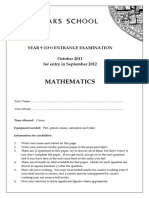 Sevenoaks School Year 9 Maths Sample Paper 2011 W