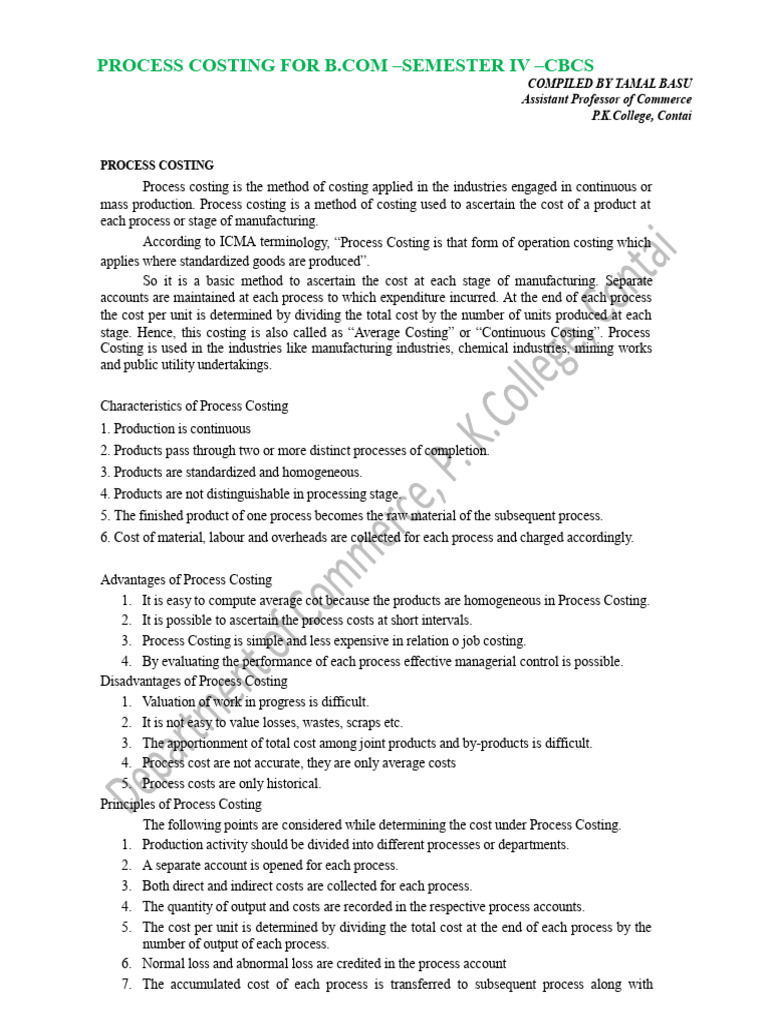 Process Costing B Com Cbcs Semiv Pdf Income Statement Expense