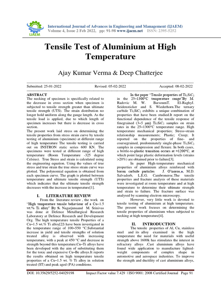 High-Temp Aluminium Tensile Test | PDF | Deformation (Engineering ...