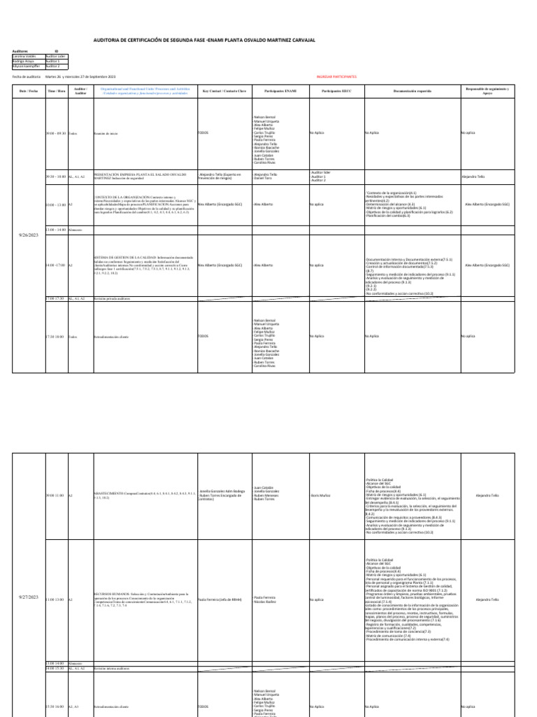 Programa Auditoria Fase 2 ISO 9001 | PDF | Sistema de manejo de calidad ...