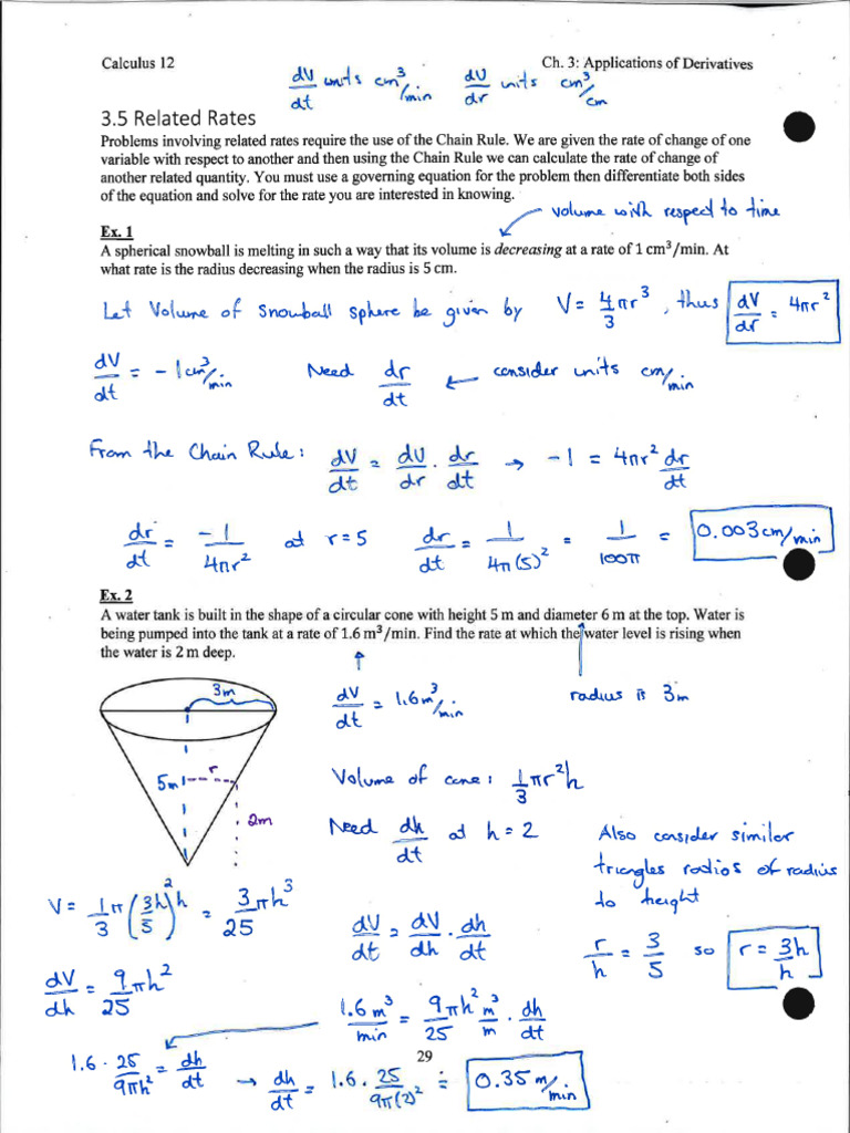 Section 3.5 - Related Rates - Filled in Examples | PDF
