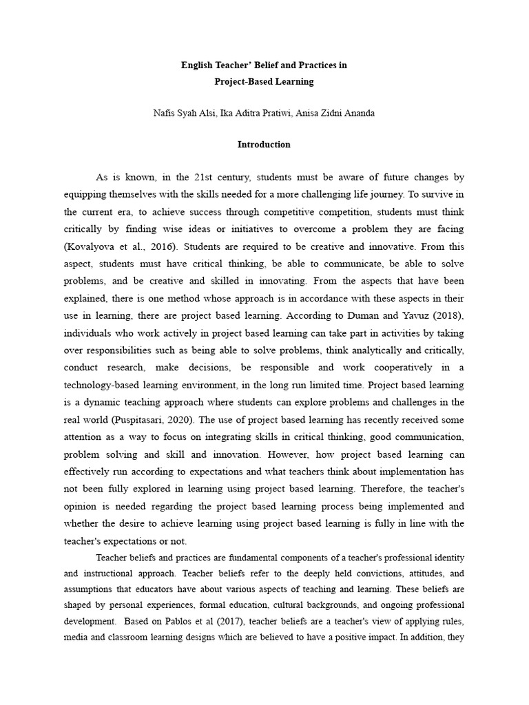 AoPd Paper - English Teachers' Belief and Practices in Project-Based ...