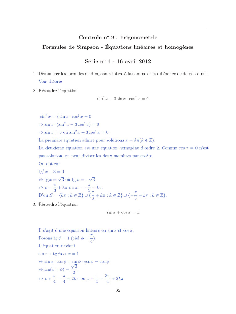 Formules de Simpson en Trigonométrie | PDF | Mathématiques | Objets ...