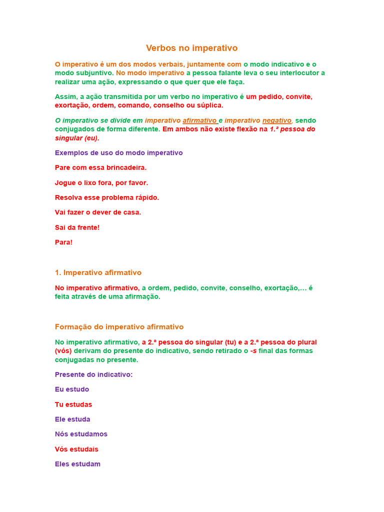 Verbo Conceito 3 Modo Imperativo Download Grátis Pdf Plural