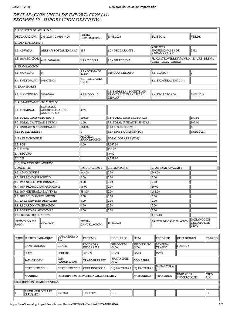 Declaración Unica De Importación Pdf