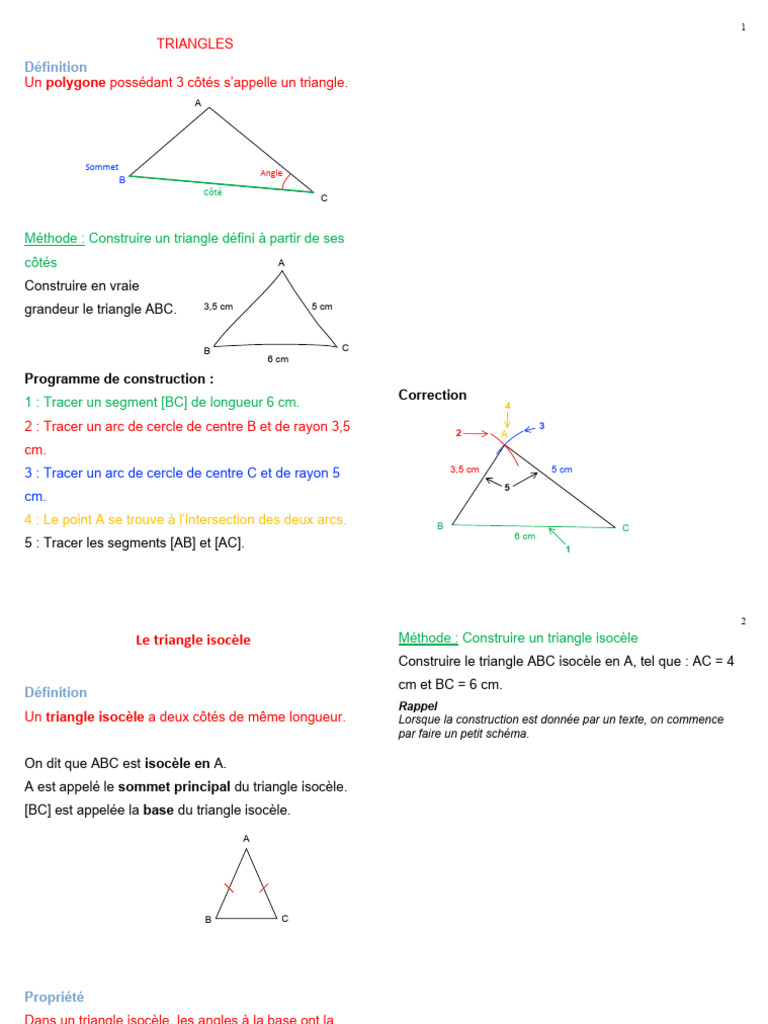 Construction et types de triangles 6ème | PDF | Triangle | Cercle