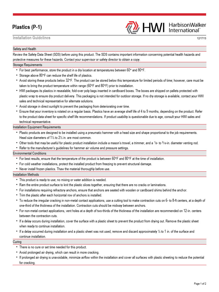 Plastics Installation and Storage Guide | PDF | Refractory | Secondary ...