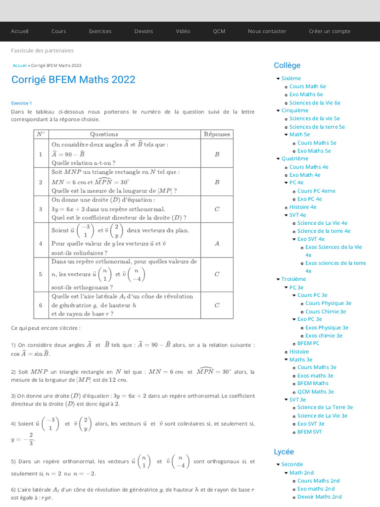Corrigé BFEM Maths 2022 en PDF | PDF | Inégalité (mathématiques)